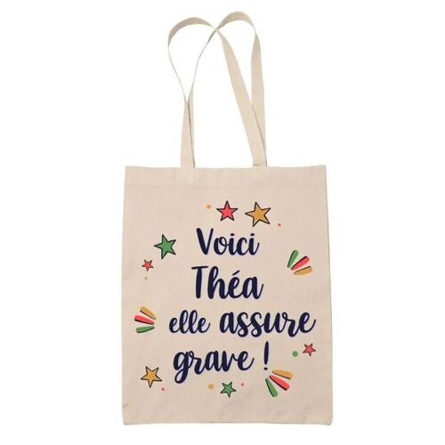 Tote Bag Théa elle assure grave ! | Cadeau Fête des Mères Anniversaire Soeur Noël Tata Marraine Sac Cabas réutilisable