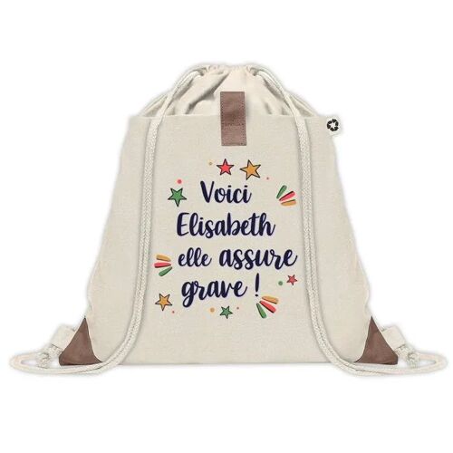Planetee Sac à dos avec pochette Elisabeth elle assure grave - Sac de Gym et Sport, Sac Doudou Enfant Cadeau Fête des Mères