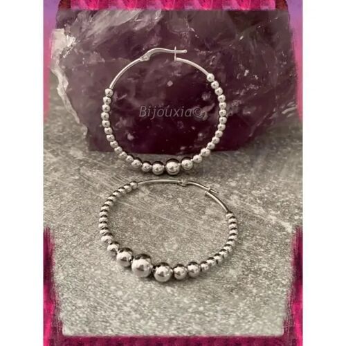Boucles D'oreilles - Bijouxia - Contour Boules 4cm - Argent Massif 925/1000 - Créoles - Femme