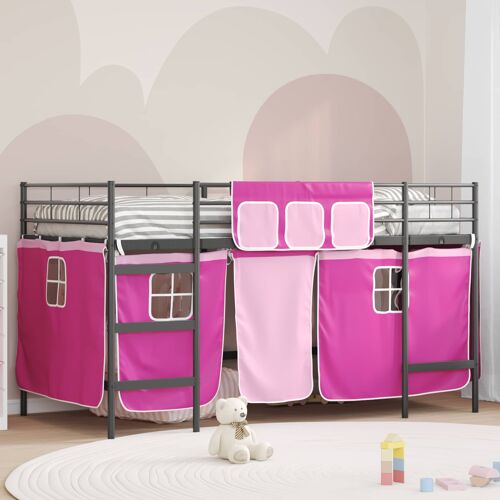 Vidaxl Cadre De Lit Superposé Pour Enfants Avec Rideaux Noir Et Rose