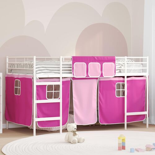 Vidaxl Cadre De Lit Superposé Pour Enfants Avec Rideaux Blanc Et Rose