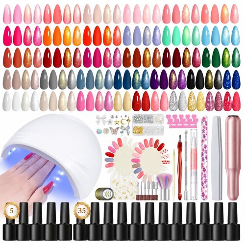 Kit Vernis Semi-Permanent 65 Pièces ¿ 35 Couleurs Gel Uv, Lampe Uv/Led, Ponceuse Électrique & Accessoires Nail Art 