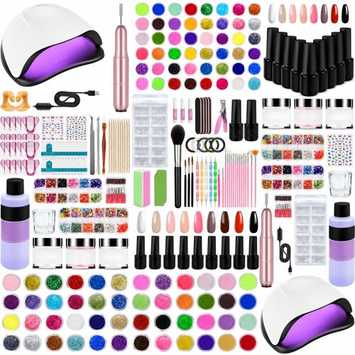 Kit Manucure Complet Gel Uv – Lampe Led 180w, Ponceuse Électrique, Poudre Acrylique & Vernis Semi-Permanent 