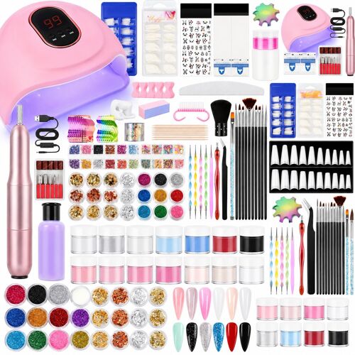 Kit Manucure Complet Gel Uv – Lampe Led 180w, Ponceuse Électrique, Poudre Acrylique & Vernis Semi-Permanent 