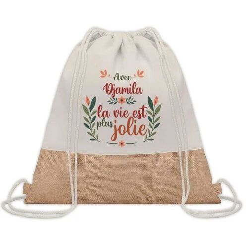 Sac à dos toile et jute Djamila la vie est plus jolie | Sac de Sport et Gym, Sac Doudou Enfant Cadeau Fête des Mères Anniversaire