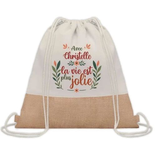 Sac à dos toile et jute Christelle la vie est plus jolie | Sac de Sport et Gym, Sac Doudou Enfant Cadeau Fête des Mères