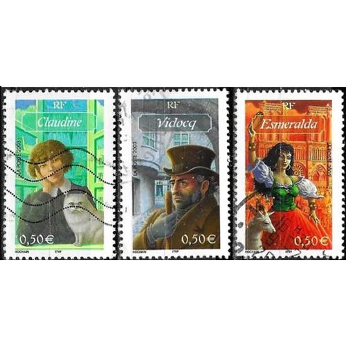 France 2003, Beaux Timbres Yvert 3588 3589 3590, Personnages De La Littérature Française, Vidocq, Esméralda Et Claudine, Oblitérés, Tbe.