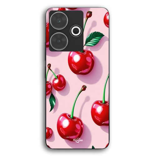 Coque Pour Xiaomi Redmi 13 Cerise rouge fond rose Maniacase