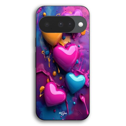 Coque Pour Google Pixel 10 Coeurs colorés fond violet Maniacase