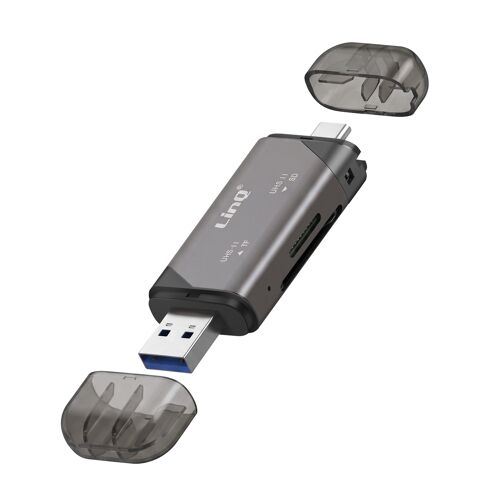 Lecteur de Cartes Mémoire SD / MicroSD Haute Vitesse USB-C et USB-A 5Gbps LinQ Gris