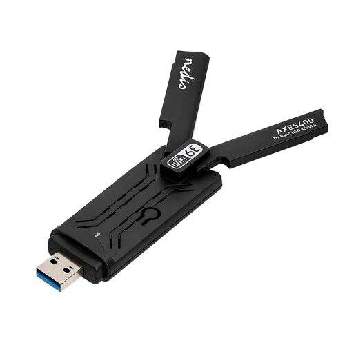 Dongle Wi-Fi 6E AX5400 avec Connexion USB 3.0 et 2 Antennes à Triple Bande Nedis Noir