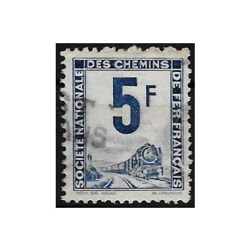 France 1944 / 47, Beau Timbre Pour Colis Postal - Petits Colis, Yvert 4, Locomotive À Vapeur 5f. Bleu, Oblitéré, Tbe.