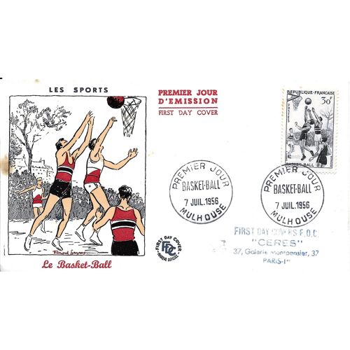 Belle Enveloppe 1er Jour, Timbre Yvert 1072, Les Sports, Le Basket-Ball, Cachet De Mulhouse.