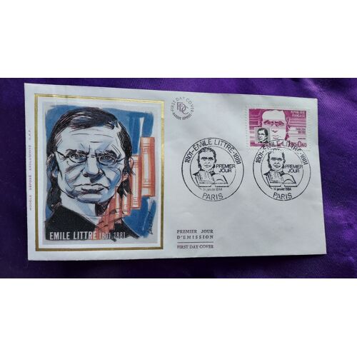 Enveloppe Premier Jour Emile Littré Paris 14 Janvier 1984 Illustration Soie Timbre 1.60 + 0.40 Fr 9.2 X 16.4 Cm