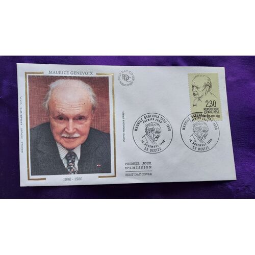 Enveloppe Premier Jour Maurice Genevoix 1890 1980 10 Novembre 1990 58 Decize Illustration Soie Timbre 2.30 Fr 9.2 X 16.4 Cm