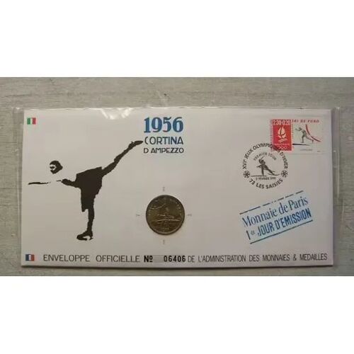 Enveloppe Officielle Timbre Et Medaille Monnaie De Paris " 1er Jour D'Émission " 1956 Cortina D'Ampezzo