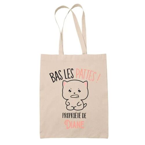 Tote bag Diane Bas les pattes Chat | Sac en toile coton Original Cadeau Anniversaire Noël Humour fête des mères
