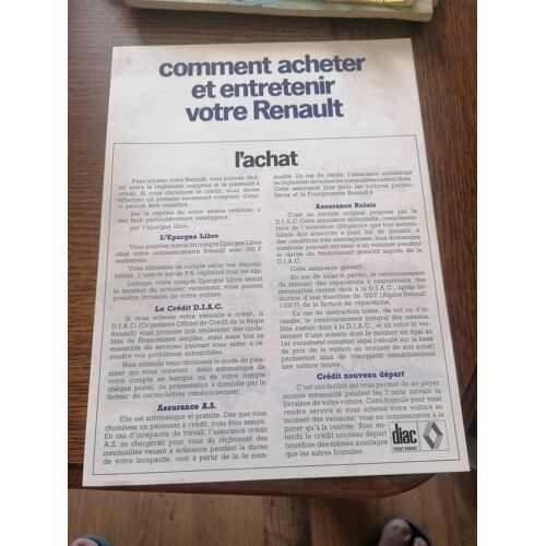 Comment Acheter Et Entretenir Votre Renault. 1974. Publicité Diac. Dépliant