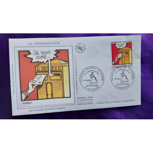 Enveloppe Premier Jour La Communication Par La Bande Dessinée Française Forest Illustration Soie Angoulême 29 Janvier 1988 Timbre 2.20 Fr 9.2 X 16.4 Cm