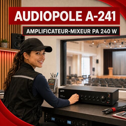 Audiopole A-241 Amplificateur-Mixeur PA 240 W Ligne 100 V