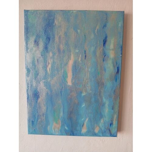 Tableau abstrait bleu clair, art acrylique fait main - Brume des Rivages