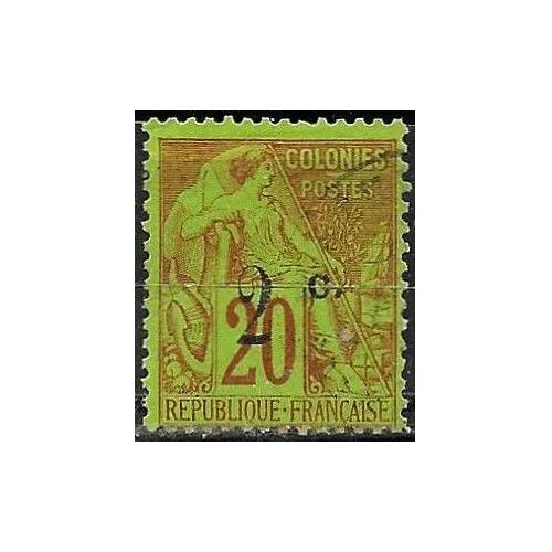 La Réunion, Colonie Française 1893, Beau Timbre Classique Yvert 45a, Type Alphée Dubois 20c. Brique Sur Vert, Surchargé "2c." - Surcharge Type 2, Oblitéré, Tbe.