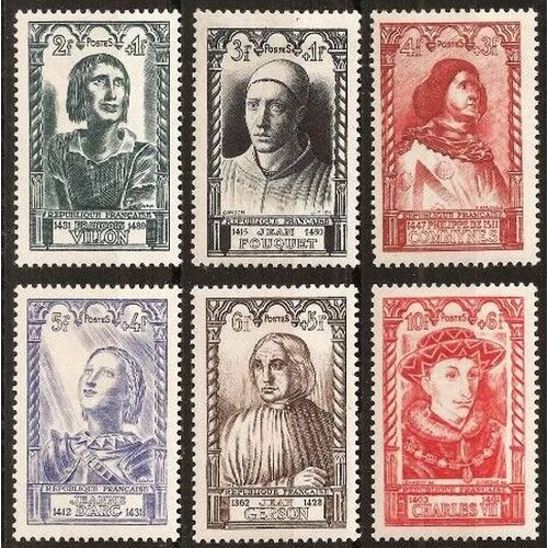 France 1946, Très Belle Série Complète Timbres Neufs** Luxe Yvert 765 À 770, Célébrités Du Xve Siècle, Villon, Fouquetn Commynes, Jeanne D'Arc, Gerson Et Charles 7, Cote 13 Euros.