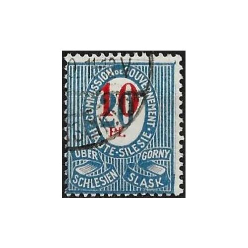 Allemagne 1920, Région De Haute Silésie Sous Adm. Française Avent Plébiscite, Beau Timbre Yvert 29, Chiffre Dans Ovale Avec Surcharge '10 Pf' Sur 20 Pfg Bleu, Oblitéré, Tbe.