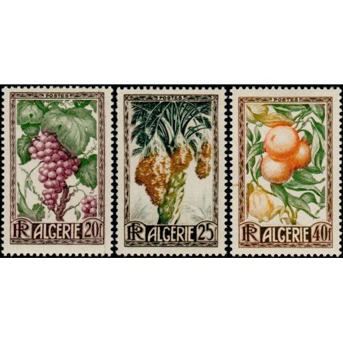 Algérie, Département Français 1950, Très Belle Série Neuve** Luxe Productions Agricoles, Timbres Yvert 279 Raisin, 280 Dattes Et 281 Oranges Et Citrons.