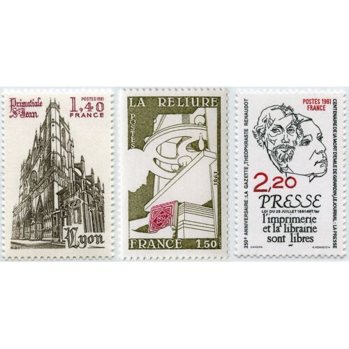 France 1981, Très Beaux Timbres Neuf** Luxe, Yvert 2131 Métiers D'Art, La Reliure, 2132 Primatiale Saint Jean De Lyon Et 2143 Liberté De La Presse Et De Publication.
