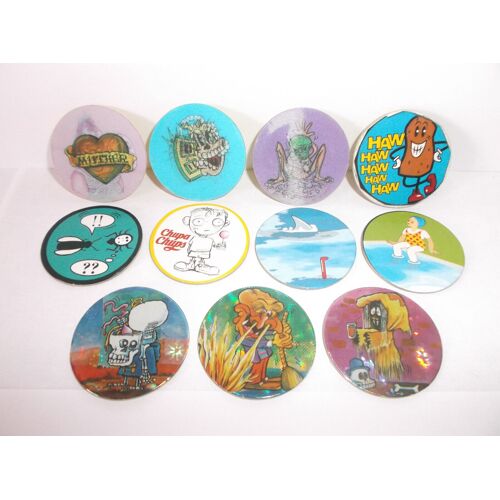 Lot De 11 Pogs « Chupa Caps » (Yellow Back : Verso Jaune) De « Chupa Chups » - Années 1990