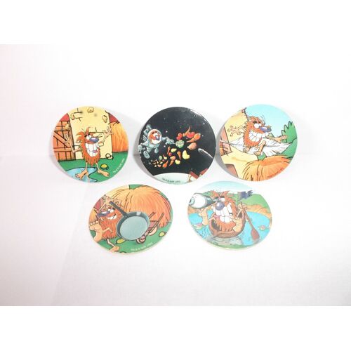 Lot De 5 Pogs « Avimage » Avec Maître Coq - Années 1990
