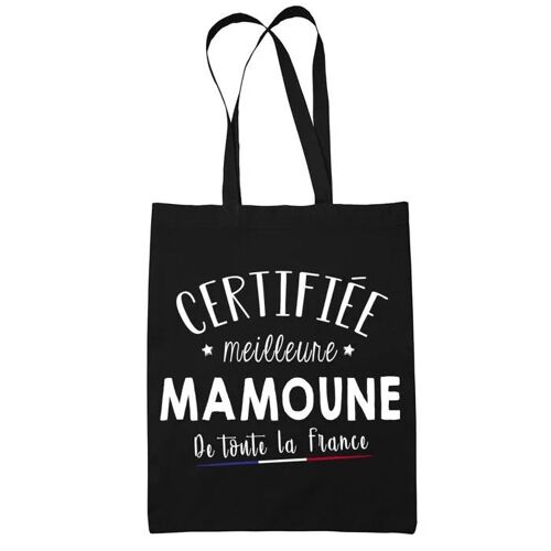 Tote bag Noir Certifiée meilleure Mamoune | Sac coton cabas réutilisable cadeau femme amie famille collègue