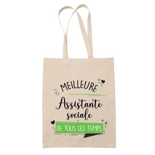 Tote bag Assistante sociale meilleure femme de tous les temps | Sac coton cabas Idée Cadeau Humour Collègue famille Anniversaire