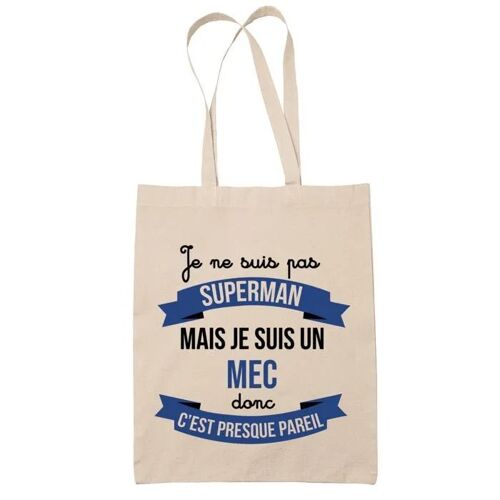Tote bag Mec Superhéros | Sac coton cabas Idée Cadeau Homme Humour Collègue famille Anniversaire Noël, Beige