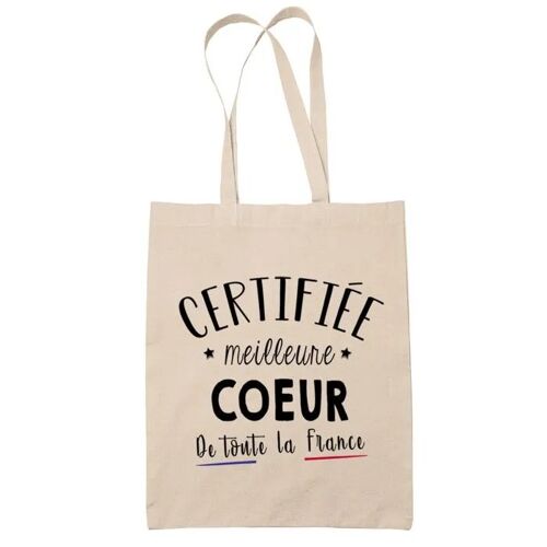 Tote bag Beige Certifiée meilleure Coeur | Sac coton cabas réutilisable cadeau femme amie famille collègue
