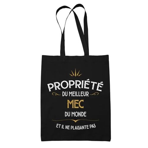 Tote bag noir Propriété du meilleur Mec |Sac Cabas Idée Cadeau Homme Humour Collègue famille Anniversaire Noël
