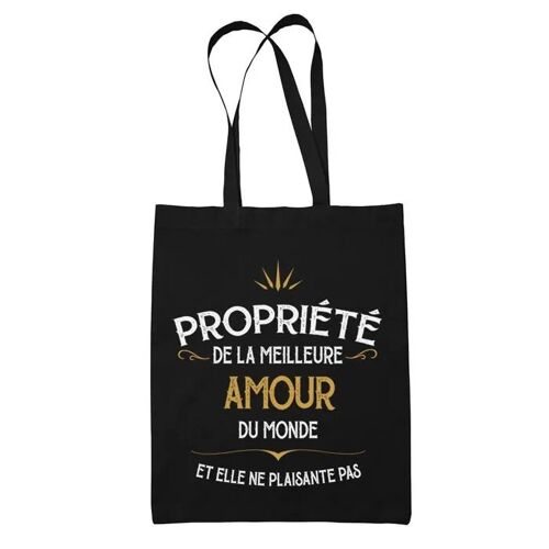 Tote bag Amour Propriété de la meilleure | Sac coton cabas Idée Cadeau Femme Humour Collègue famille Anniversaire Noël