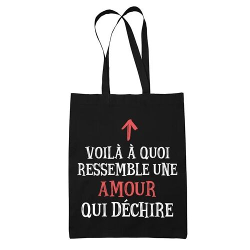 Tote bag Noir Amour qui Déchire | Sac coton cabas Idée Cadeau Femme Humour Collègue famille Anniversaire Noël