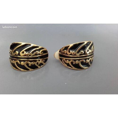 Boucles D'Oreilles Clips Émaillées Noires Vintage/ 5