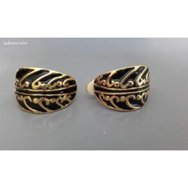 Boucles D'Oreilles Clips Émaillées Noires Vintage/ 5
