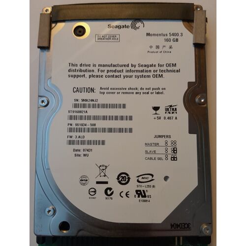 Seagate Momentus Laptop ST9160821A - Disque dur - 160 Go - interne - 2.5" - ATA-100 - 5400 tours/min - mémoire tampon : 8 Mo