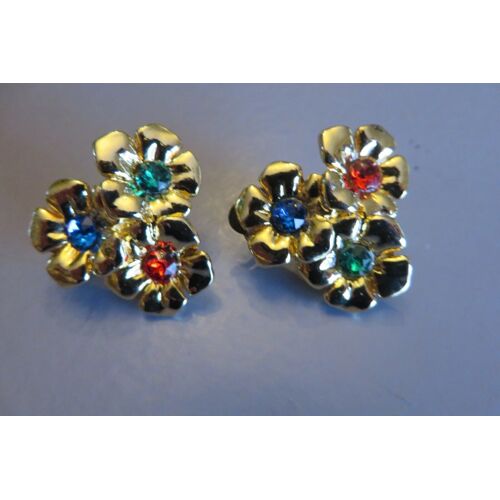 Boucles D'Oreille Clips 3 Fleurs Vintage/Bo17