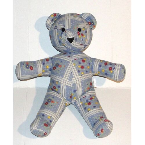 Peluche Ours Chipie Patchwork En Tissus - Doudou Ours fleurs 37 Cm