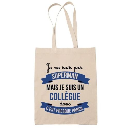 Tote bag Collègue Superhéros | Sac coton cabas Idée Cadeau Homme Humour Collègue famille Anniversaire Noël, Beige