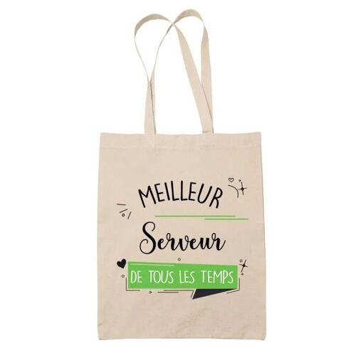 Tote bag Serveur meilleur de tous les temps | Sac coton cabas Idée Cadeau Humour Collègue famille Homme Anniversaire Noël