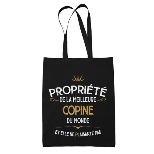 Tote bag Copine Propriété de la meilleure | Sac coton cabas Idée Cadeau Femme Humour Collègue famille Anniversaire Noël