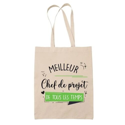 Tote bag Chef de Projet meilleur de tous les temps | Sac coton cabas Idée Cadeau Humour Collègue famille Homme Anniversaire Noël