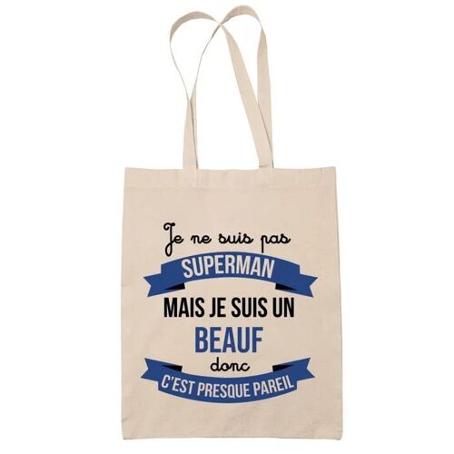 Tote bag Beauf Superhéros | Sac coton cabas Idée Cadeau Homme Humour Collègue famille Anniversaire Noël, Beige