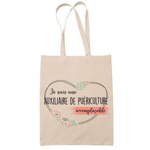 Planetee Tote bag Auxiliaire de Puériculture femme Irremplaçable - Idée Cadeau Sac cabas Bandoulière, Sac de Plage, Sac à Main